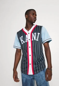 Billig 🔔 Karl Kani COLLEGE BLOCK PINSTRIPE ⚾ BASEBALL 🌟 SHIRT - Hemd - Navy, Herren ✔️
