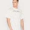 Budget 👏 Karl Kani AUTOGRAPH PINSTRIPE TEE UNISEX - T-Shirt Basic - Cream ✨