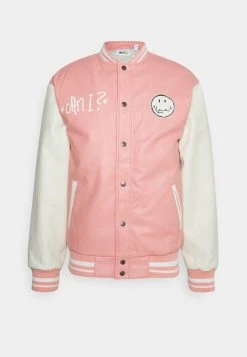 Brandneu ❤️ KARL KANI X SMILEY® BLOCK SCRIBBLE COLLEGE JACKET UNISEX - Kunstlederjacke - Rose 👍