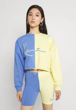 Brandneu ❤️ Karl Kani SIGNATURE CROP BLOCK CREW - Sweatshirt - Blue, Damen 🥰