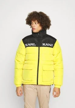 Brandneu ✔️ Karl Kani RETRO BLOCK PUFFER JACKET UNISEX - Winterjacke - Black/yellow 👏