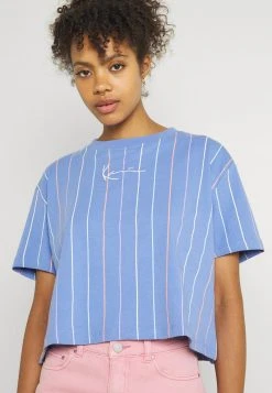 Budget ✨ Karl Kani SMALL SIGNATURE SHORT PINSTRIPE TEE - T-Shirt Print - Blue, Damen 💯 -Karl Kani Verkäufe b8ad547dfa3a41dd96869da1a3d479ad