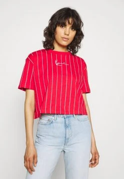 Budget ✔️ Karl Kani SMALL SIGNATURE SHORT PINSTRIPE TEE - T-Shirt Print - Red, Damen ✔️